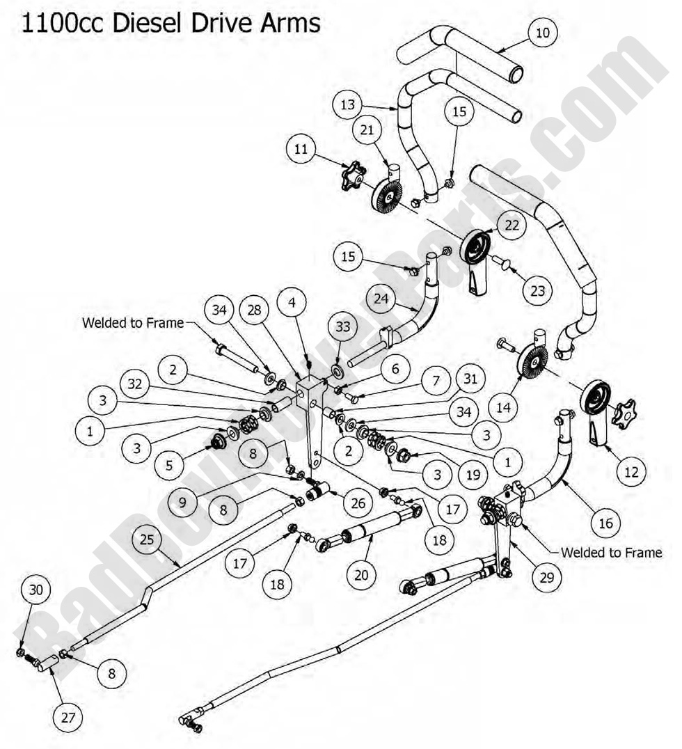 1431 - Bad Boy Mower Parts Lookup > 2016 > Diesel 1100cc > Drive Arm Assembly